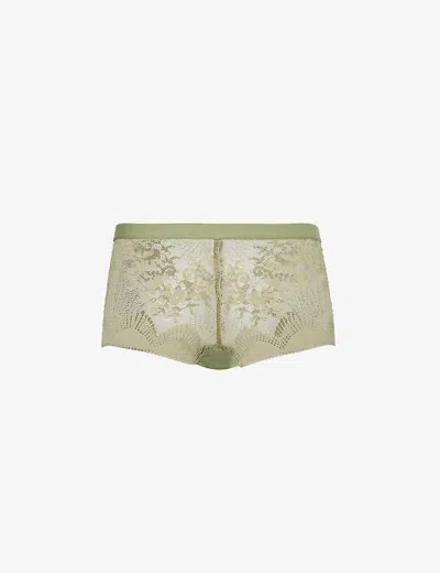 Wacoal Womens Silk Green Sensual Floral-embroidered Stretch-lace Briefs In Black