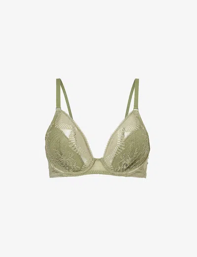 Wacoal Womens Silk Green Sensual Plunge-neck Stretch-lace Bra