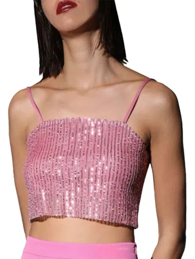 Walter Baker Chellie Cropped Sequined Stretch-mesh Tank In Pink