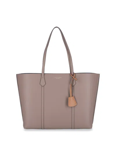 Tory Burch Clak Shell Leather Perry Tote Bag In Taupe