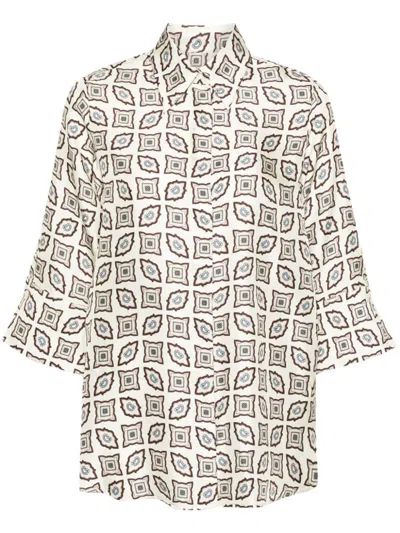 Alberto Biani Silk Shirt With Geometric Pattern In White