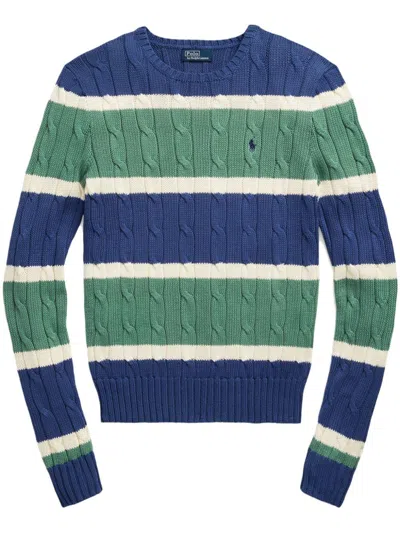 Polo Ralph Lauren Striped Cable-knit Cotton Jumper In Blue