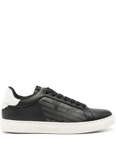 Ea7 Emporio Armani Logo Leather Sneakers In Black
