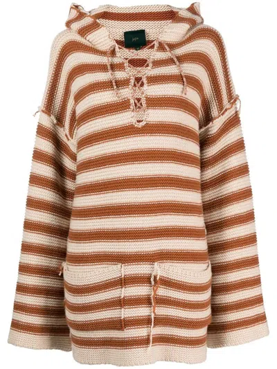 Jejia Carla Striped-knit Hoodie In Yellow