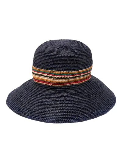 Paul Smith Signature Stripes Straw Hat In Navy/midnight Blue