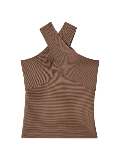 Reiss Womens Neutral Darla Cross-neck Stretch-knit Top