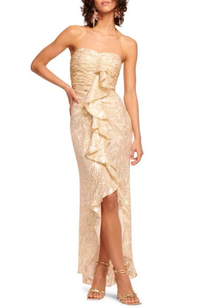 Ramy Brook Goldie Strapless Ruffle Gown In Rattan Multi