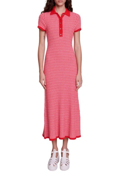 Maje Intarsia-knit Maxi Dress In Red