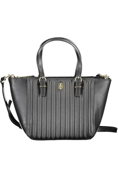 Tommy Hilfiger Chic Black Polyurethane Handbag With Contrasting Details