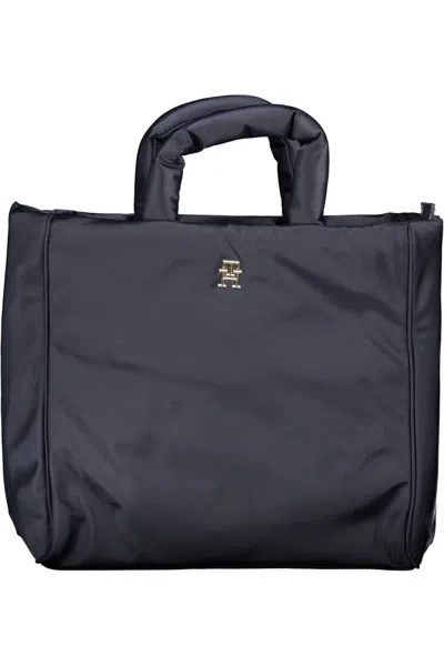 Tommy Hilfiger Chic Blue Contrast Detail Handbag With Logo In Black