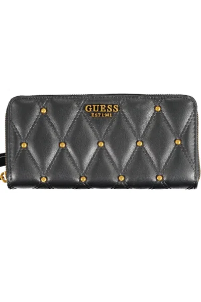 Guess Jeans Chic Contrasting Details Zip Wallet In Black