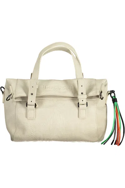 Desigual Chic White Contrasting Detail Handbag In Neutral