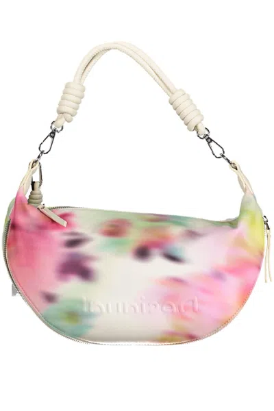 Desigual Chic White Expandable Handbag With Contrasting Accents In Multi