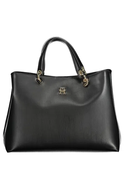 Tommy Hilfiger Elegant Black Multicompartment Handbag In Gold