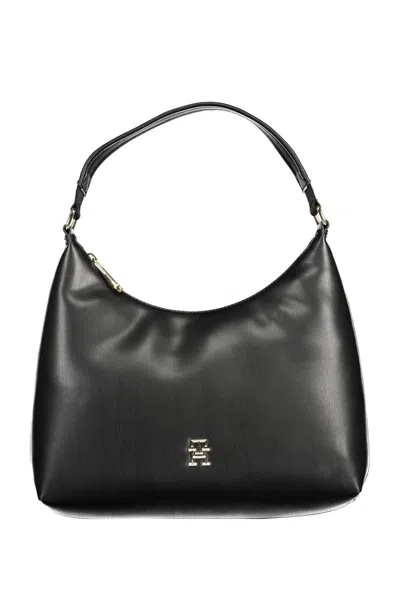 Tommy Hilfiger Elegant Black One-handle Shoulder Bag In Burgundy