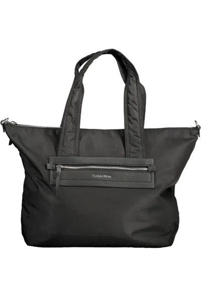 Calvin Klein Elegant Black Shoulder Bag With Contrasting Details In Blue