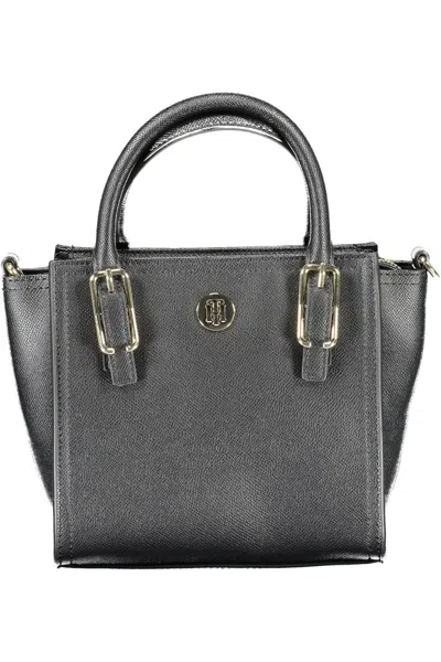Tommy Hilfiger Elegant Black Shoulder Bag With Contrasting Details In Brown