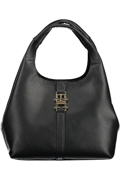 Tommy Hilfiger Elegant Black Shoulder Bag With Contrasting Details In Neutral