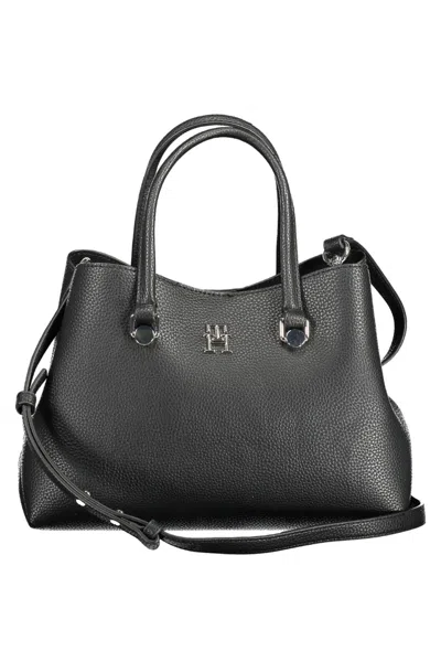 Tommy Hilfiger Elegant Black Two-compartment Handbag In Burgundy