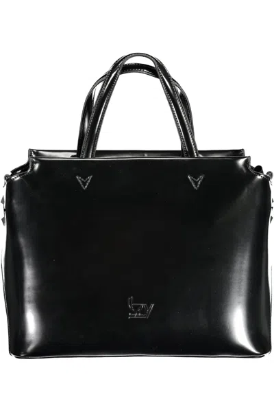 Byblos Elegant Black Two-handle Bag With Contrasting Details In Blue