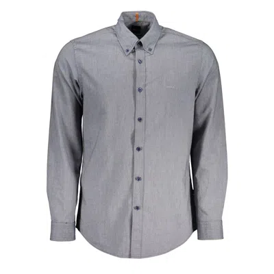 Hugo Boss Elegant Blue Cotton Shirt With Button Down Collar In Black