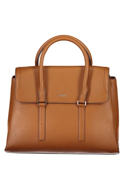 Calvin Klein Elegant Brown Handbag With Contrasting Details
