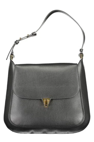 Coccinelle Elegant Leather Shoulder Bag With Turn Lock Closure In Black