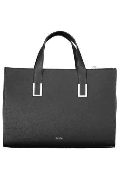 Calvin Klein Elegant Two-handled Black Handbag With Logo In Blue