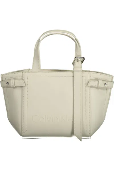 Calvin Klein Sleek White Double Handle Satchel Bag In Black