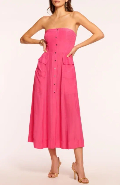 Ramy Brook Blair Strapless Smocked Midi Dress In Pink Punch