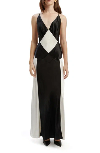 Bardot Satin Contrast Maxi Dress In Monochrome-black