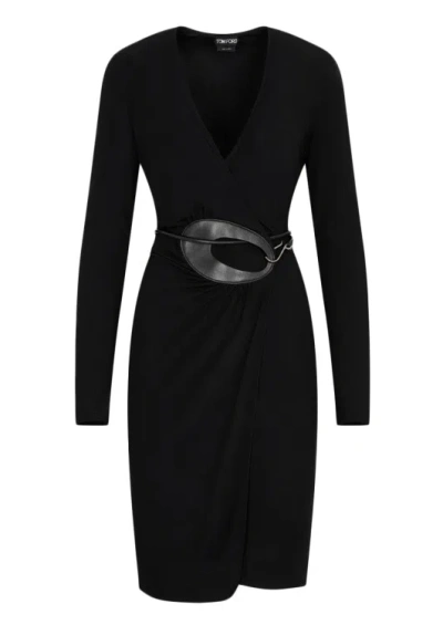 Tom Ford Jersey Wrap Black Viscose Midi Dress