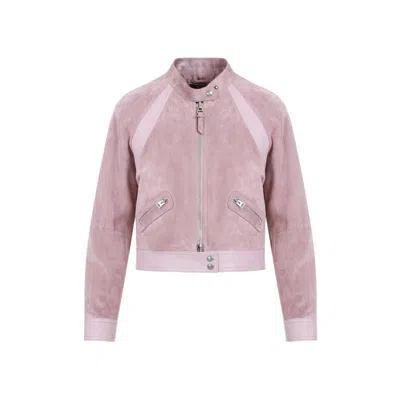 Tom Ford Liliac Leather Cropped Calf Leather Jacket In Pink