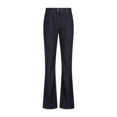 Givenchy Indigo Blue Cotton Front Split Boot Cut Trousers In Black