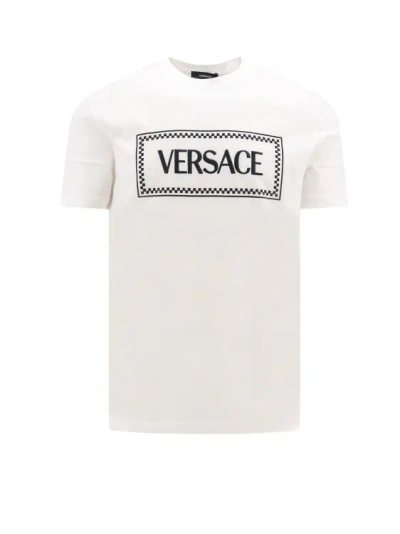 Versace Logo-print Cotton T-shirt In Neutrals