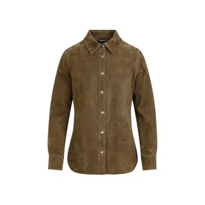 Tom Ford Suede Long-sleeve Shirt In Brown
