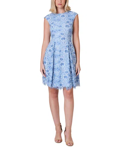 Jessica Howard Petite Floral-lace Fit & Flare Dress In Periwinkle