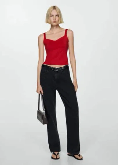 Mango Knit Strap Top Red