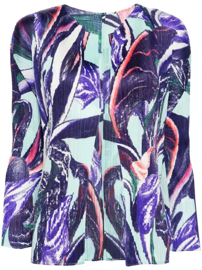 Issey Miyake Graphic-print Pleated Cardigan In Violet