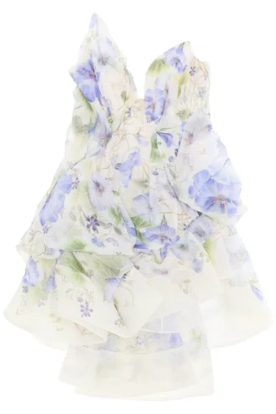 Zimmermann Floral Draped Nature-inspired Dress In Bianco