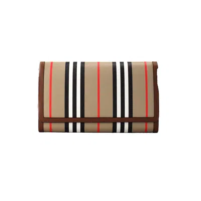 Burberry Hannah Icon Stripe Archive Tan E-canvas Leather Wallet Crossbody Bag In Brown