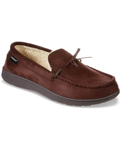 Isotoner Mens Faux Suede Slip On Moccasin Slippers In Dark Chocolate
