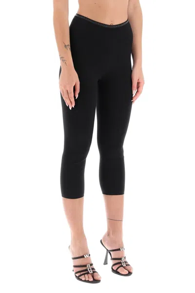 Alexander Wang Cropped Leggings With Crystal-studded Logoed Band In Black