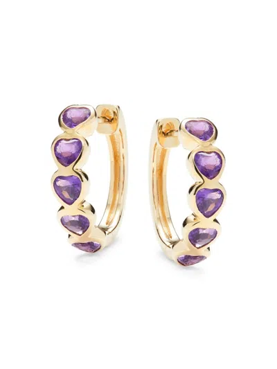 Saks Fifth Avenue Women's 14k Yellow Gold & Amethyst Heart Huggie Earrings