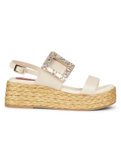Roger Vivier 60mm Summer Strass Leather Wedges In Cream