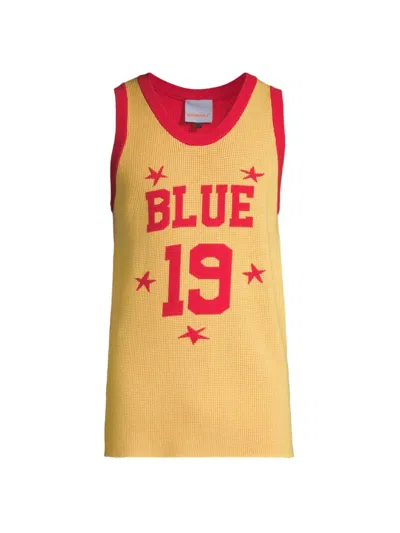 Bluemarble Jacquard Knit Basketball Tank Top In Yellow Red