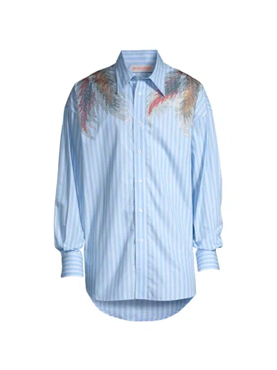 Bluemarble Men's Rhinestone Stardust Striped Poplin Shirt In Blue Stripes