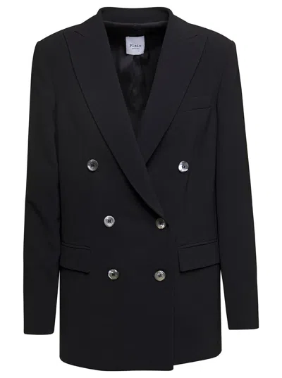 Plain Double Breasted Cady Blazer In Black