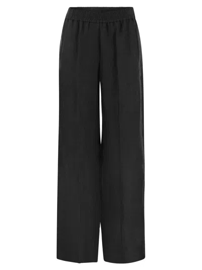 Brunello Cucinelli Pyjama Loose Trousers In Linen Chevron In Black