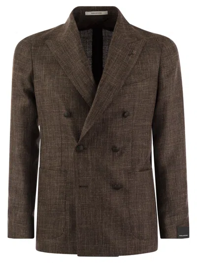 Tagliatore Double Breasted Jacket In Wool, Silk And Linen In Brown
